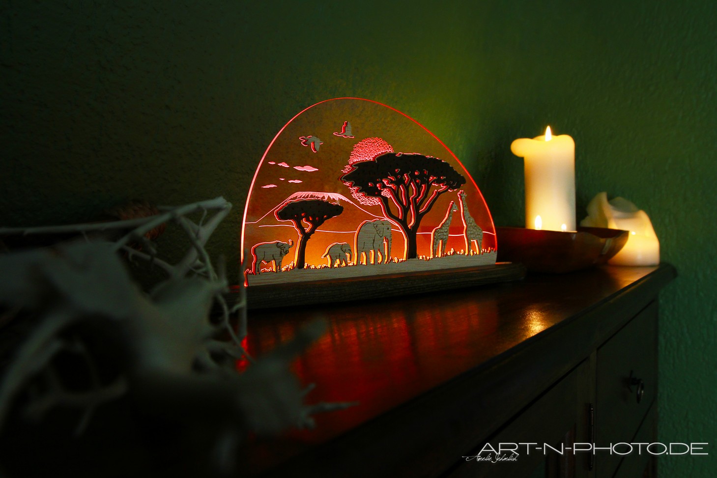 3D LED Lichterbogen Plexiglas Schwibbogen mit Holz Afrika Safari 47 x 20 10662