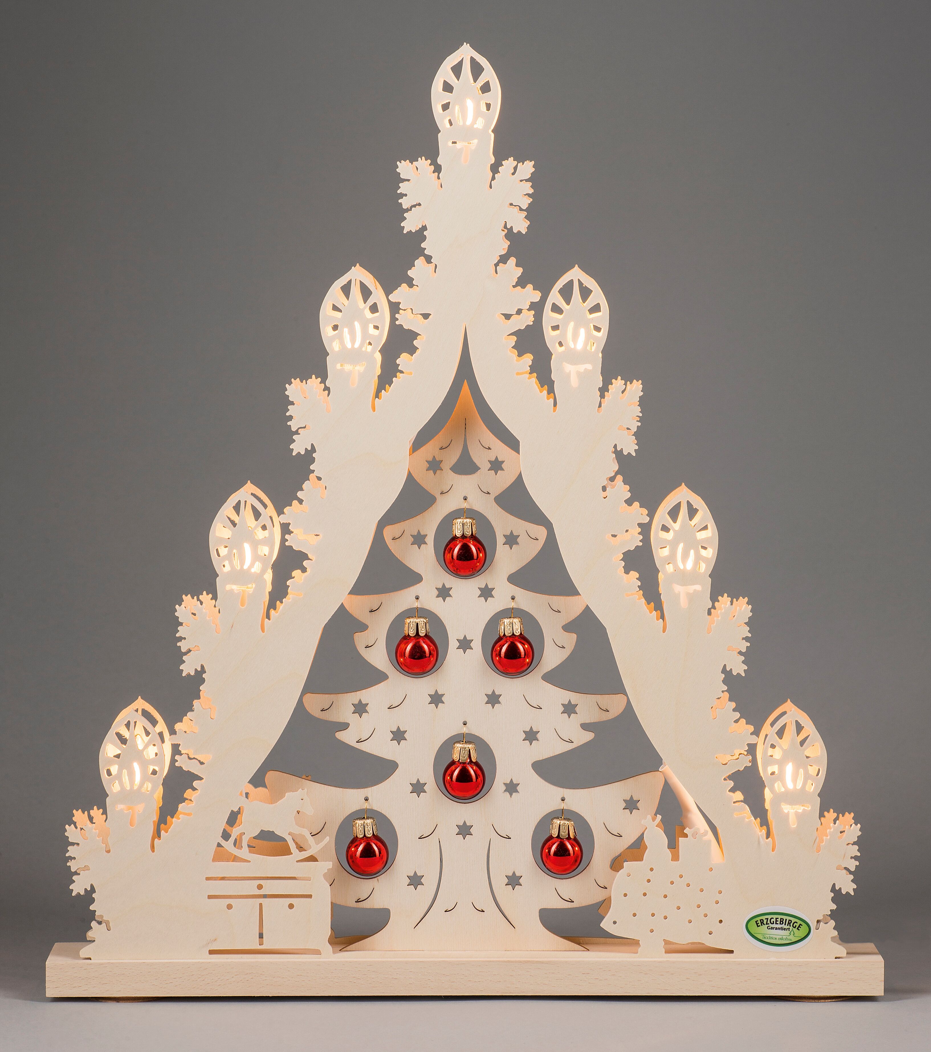 Lichterspitze 7 flg. Weihnachtsbaum mit roten Kugeln | Lichterspitzen |  Schwibbögen | WEIGLA