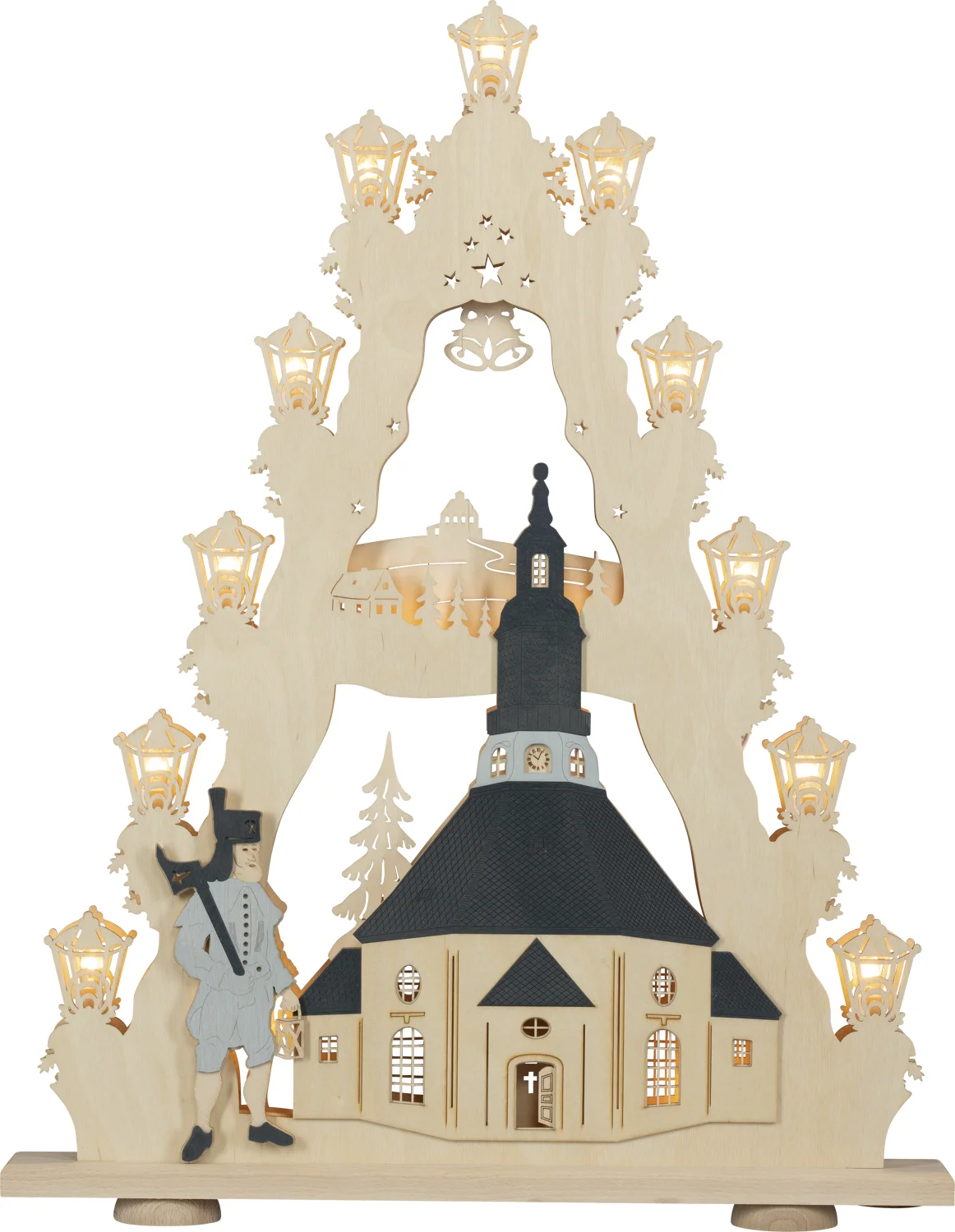 52cm Original Erzgebirge 3D Schwibbogen aus dem Erzgebirge Kirche Seiffen 3D