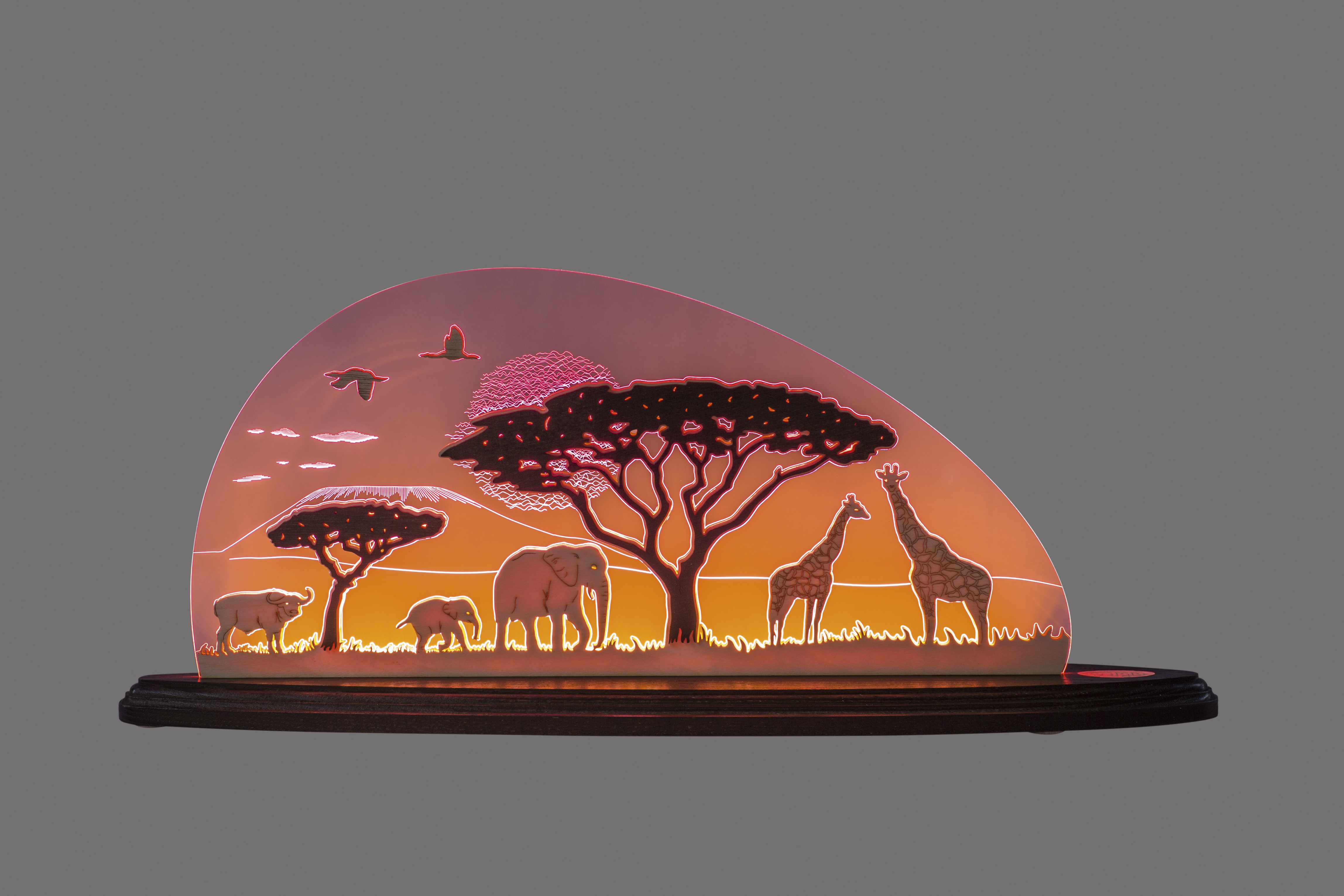 3D LED Lichterbogen Plexiglas Schwibbogen mit Holz Afrika Safari 47 x 20 10662