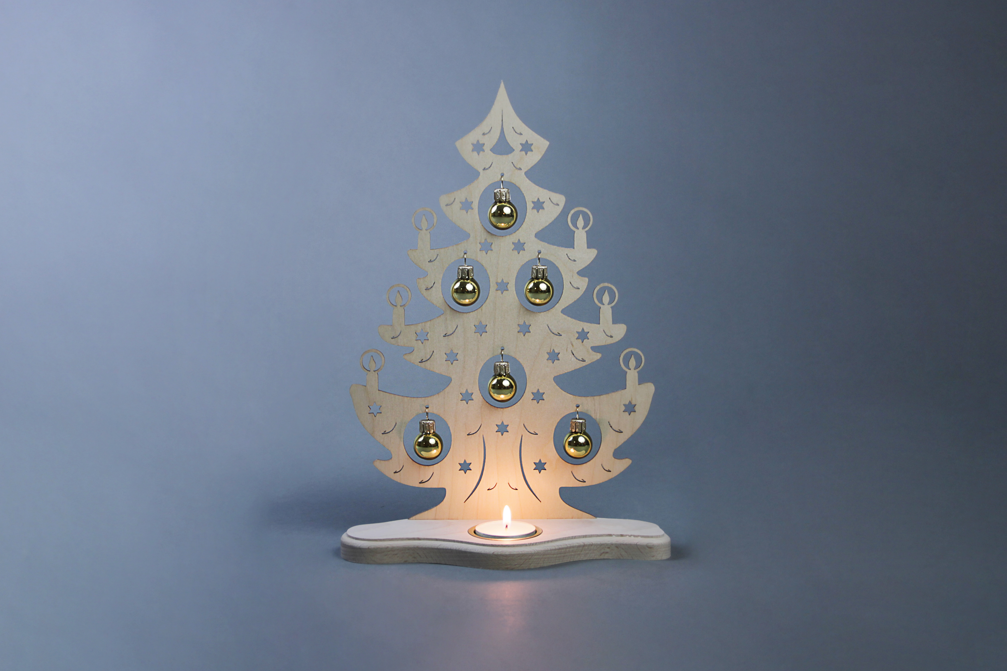 Teelichthalter Weihnachtsbaum mit goldenen Kugeln | Teelichthalter |  Weihnachten | WEIGLA