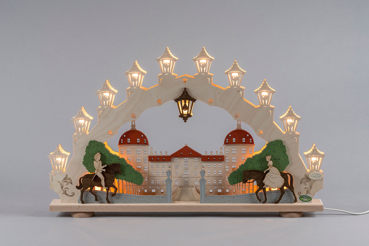 Weigla - Arco Luminoso Moritzburg A 15 Luci, In Legno Naturale, Marrone, Grigio, Verde, Rosso, SB15MB