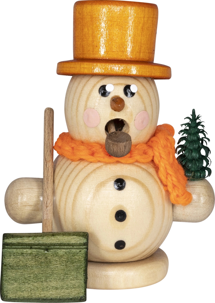 Räucherschneemann mit Schippe natur Mini Räuchermann Schneemann in Natur mit der Schippe in der Hand aus dem Erzgebirge