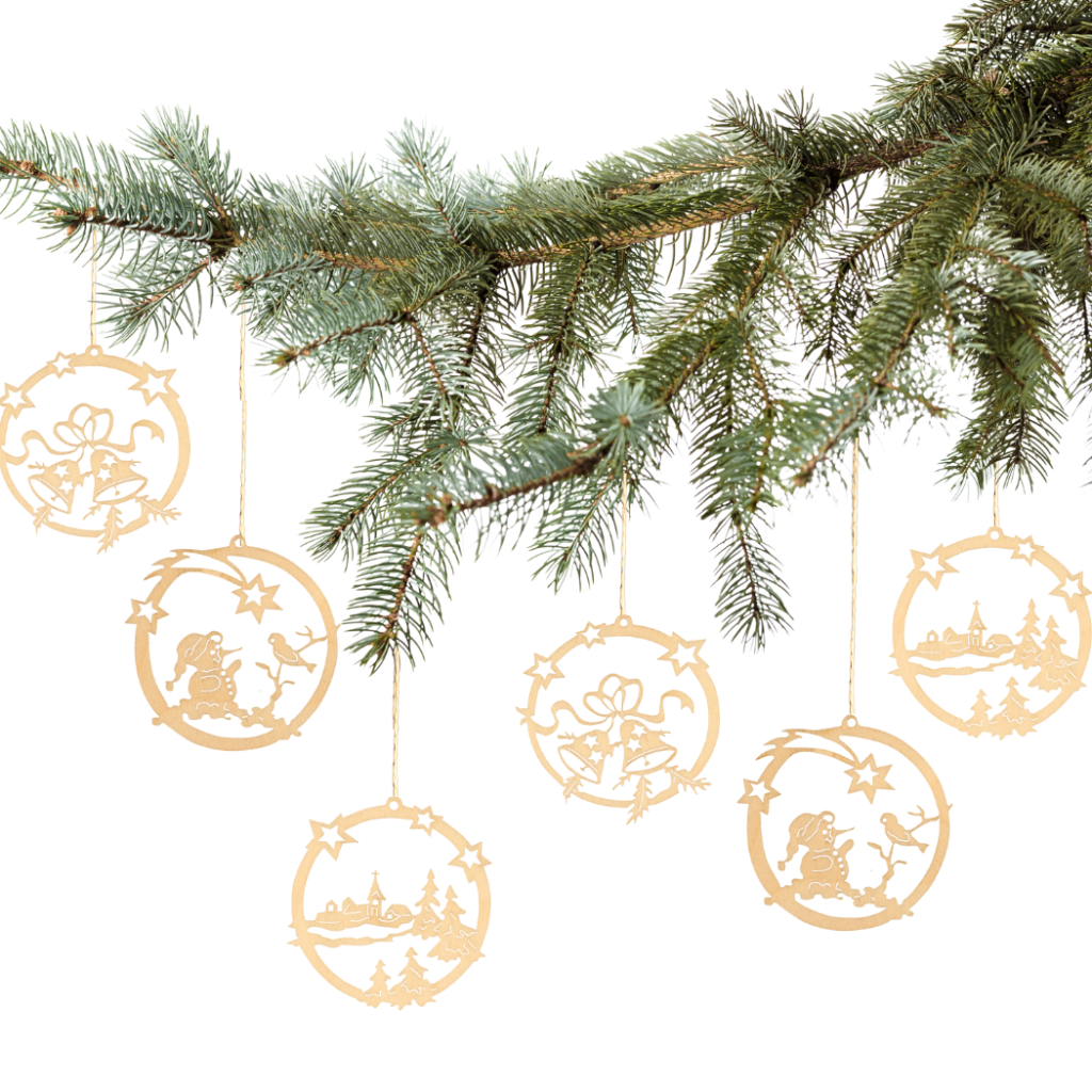 Baumbehang aus Holz 3 verschiedene Motive im Set. Hergestellt im Erzgebirge