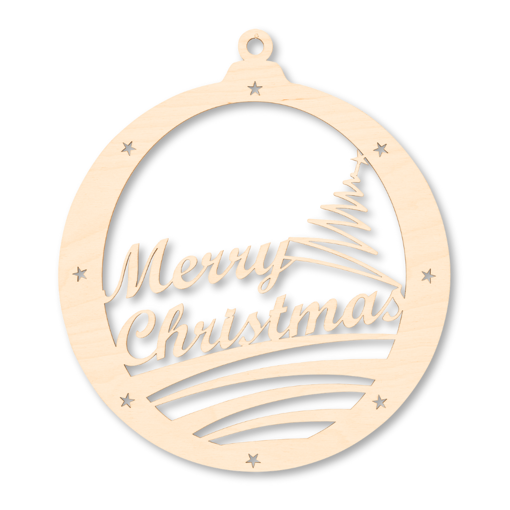 Dekohänger Weihnachtskugel Merry Christmas Dekohänger aus Sperrholz. Außenform ist eine Christbaumkugel im Inneren befindet sich der Schriftzug Merry Christmas. Hergestellt im Erzgebirge.