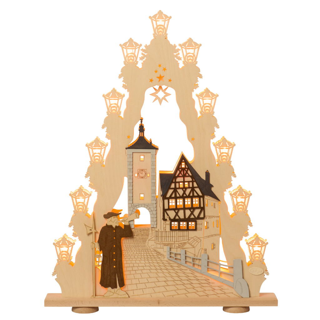 Lichterspitze Rothenburg ob der Tauber mit dem Plönlein und den Nachtwächter aus dem Erzgebirge