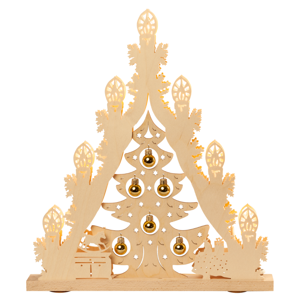 Lichterspitze Baum mit goldenen Kugeln 7 flg. Lichterspitze Baum mit goldenen Kugeln, Hergestellt im Erzgebirge