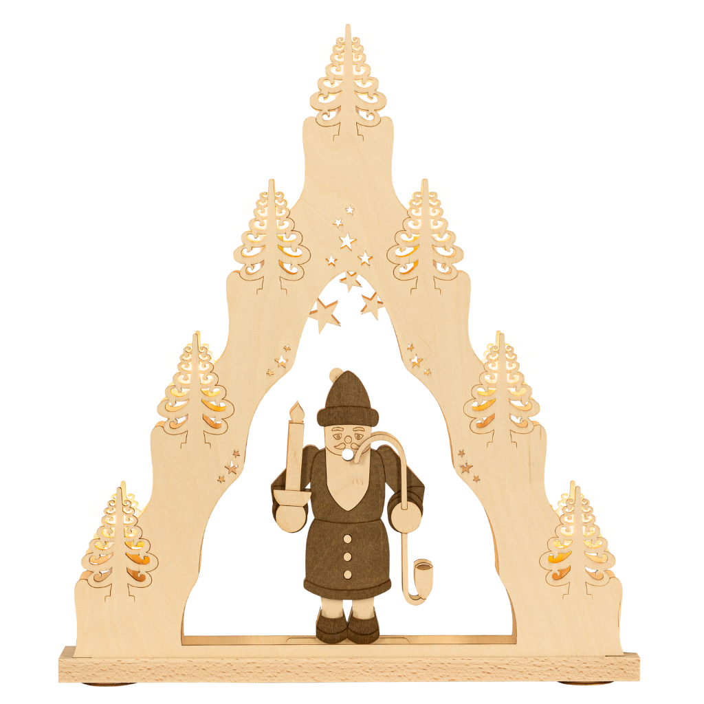 Lichterspitze Räuchermann Lichterspitze 7 flammig mit dem Motiv Räuchermann in Braun Natur gehalten aus dem Erzgebirge