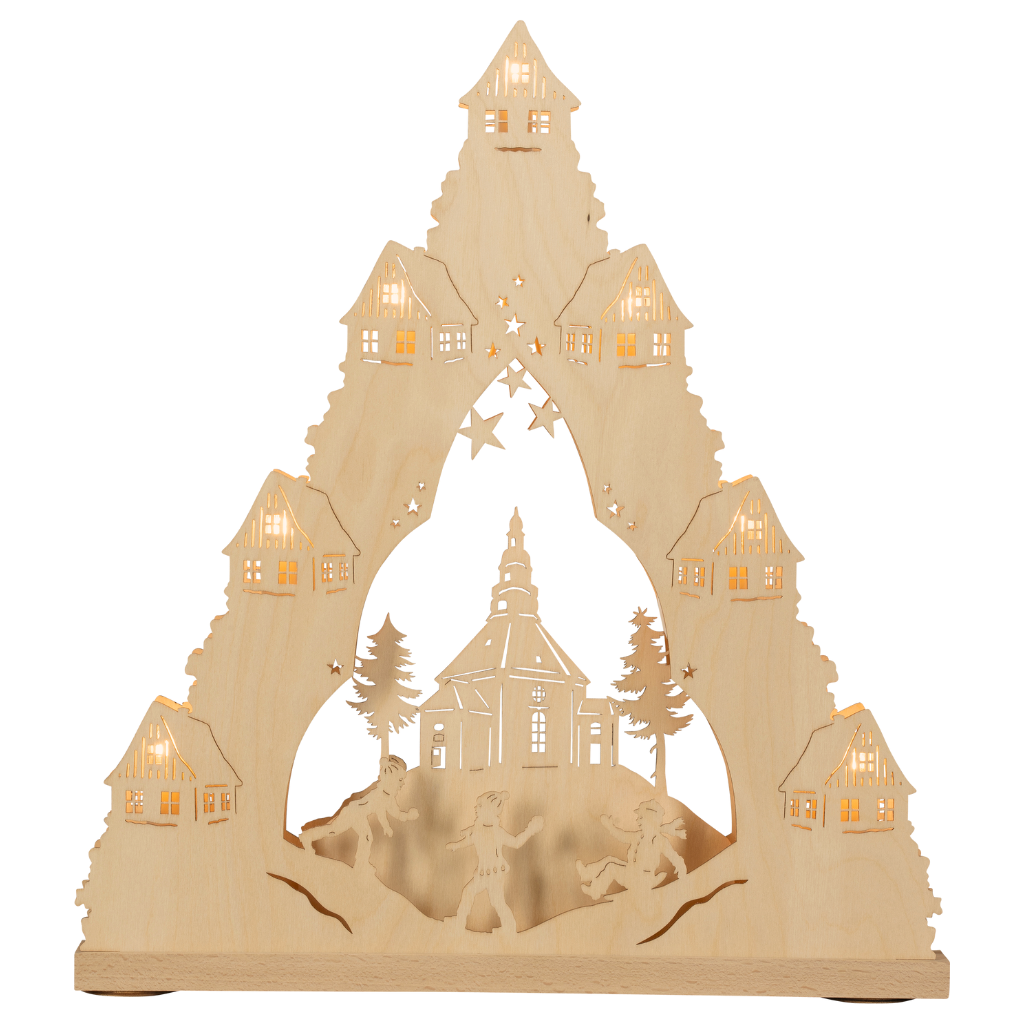 Lichterspitze 7 flammig Motiv Seiffener Kirche. Hergestellt im Erzgebirge