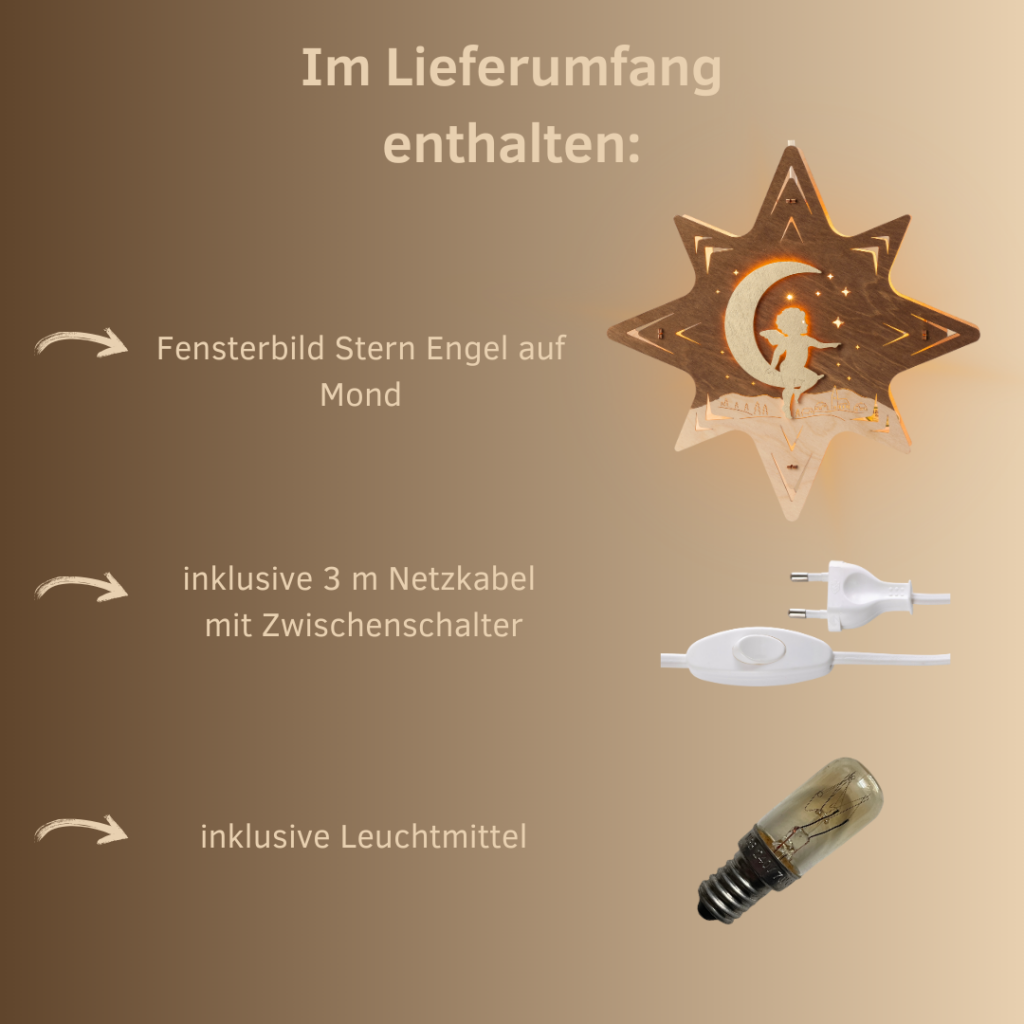 Weigla Fensterbild Engel Auf Mond – Weihnachtsbeleuchtung Aus Holz, Made In Germany