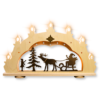 Schwibbogen Landhausstil in Natur und BRaun. Weihnachtsmann kommt sitzt auf Schlitten und wird von einem Rentier gezogen. Hergestellt im ERzgebirge.
