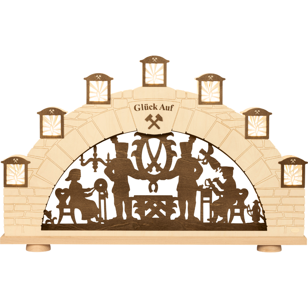 SBXL7E-LED Schwibbogen XL LED Erzgebirge Schwibbogen XL traditionelles Motiv Erzgebirge in Braun natur