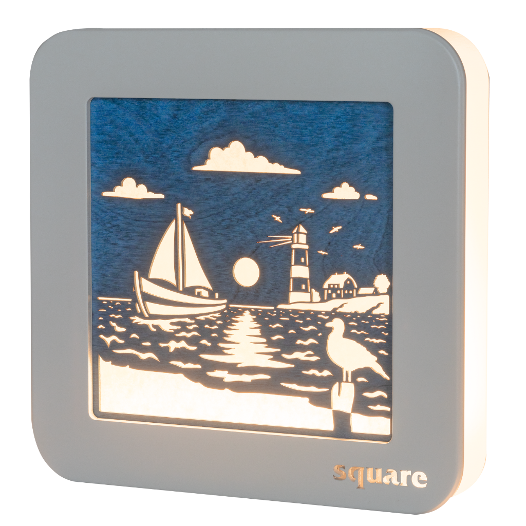 Square Maritim Dekoleuchte aus Holz mit dem einem Maritimen Motiv zum Hängen oder Stellen