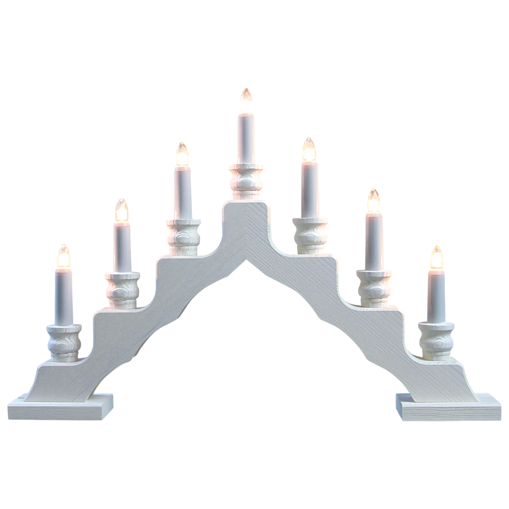Schwedenleuchter in weiß aus Kiefernholz, 7 flammig, hergestellt im Erzgebirge