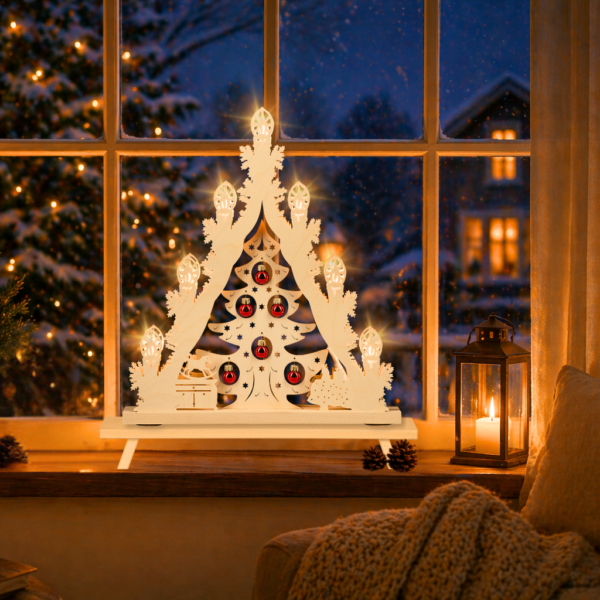 Lichterspitze 7 flg. Tannenbaum mit roten Kugeln | Schwibbögen