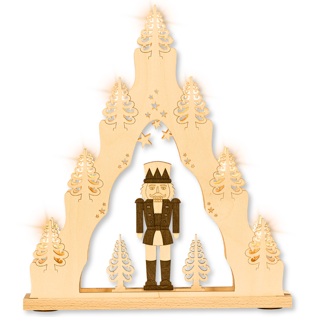 Lichterspitze mit Nussknacker Motiv aus dem Erzgebirge.