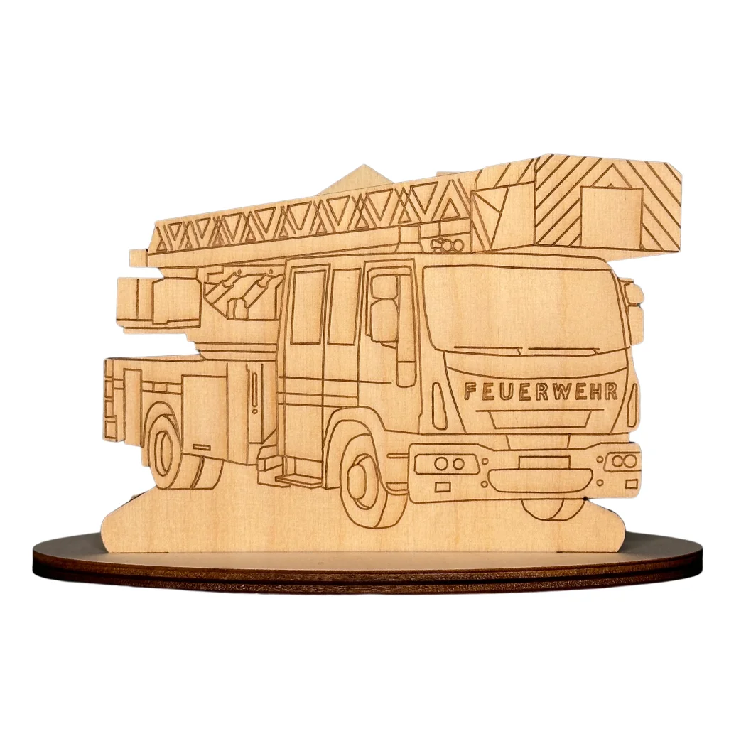 Feuerwehrauto mit brennendem Haus Bastelset aus Holz Feuerwehr mit brennendem Haus aus dem Erzgebirge zum bemalen und basteln