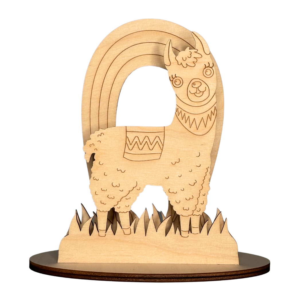 Lama mit Regenbogen Bastelset Bastelset 3 teilig aus Sperrholz Lama mit Regenbogen zum bemalen aus dem Erzgebirge