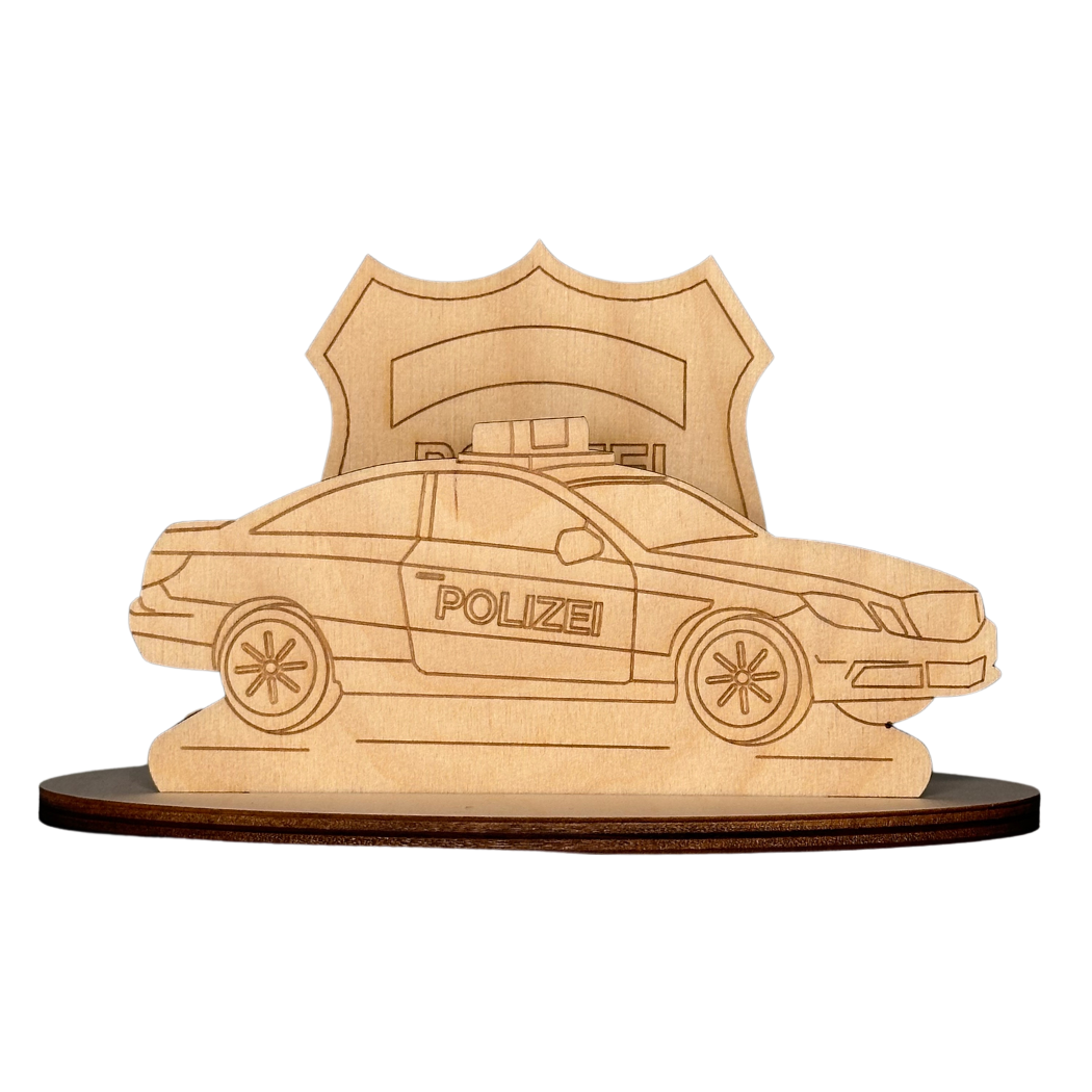 Polizeiauto mit Abzeichen Bastelset Bastelset Polizeiauto mit Abzeichen zum Bemalen und Basteln aus Sperrholz