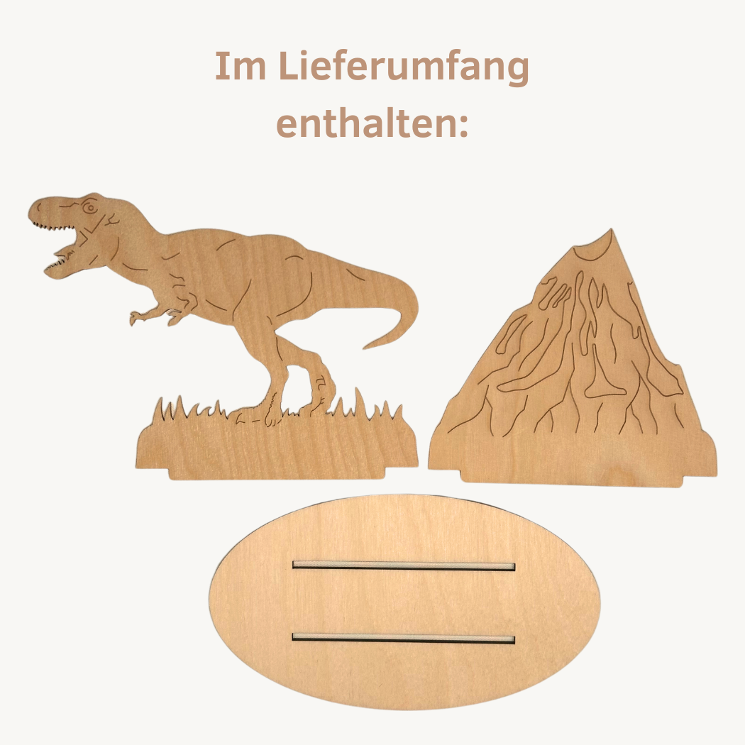 BS3RXV T-Rex mit Vulkan Bastelset Lieferumfang