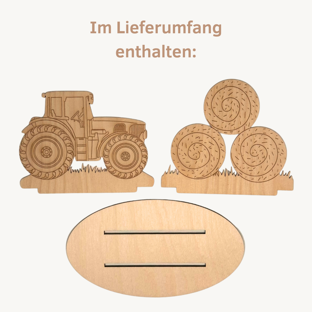 BS3THB Traktor mit Heuballen Bastelset Lieferumfang