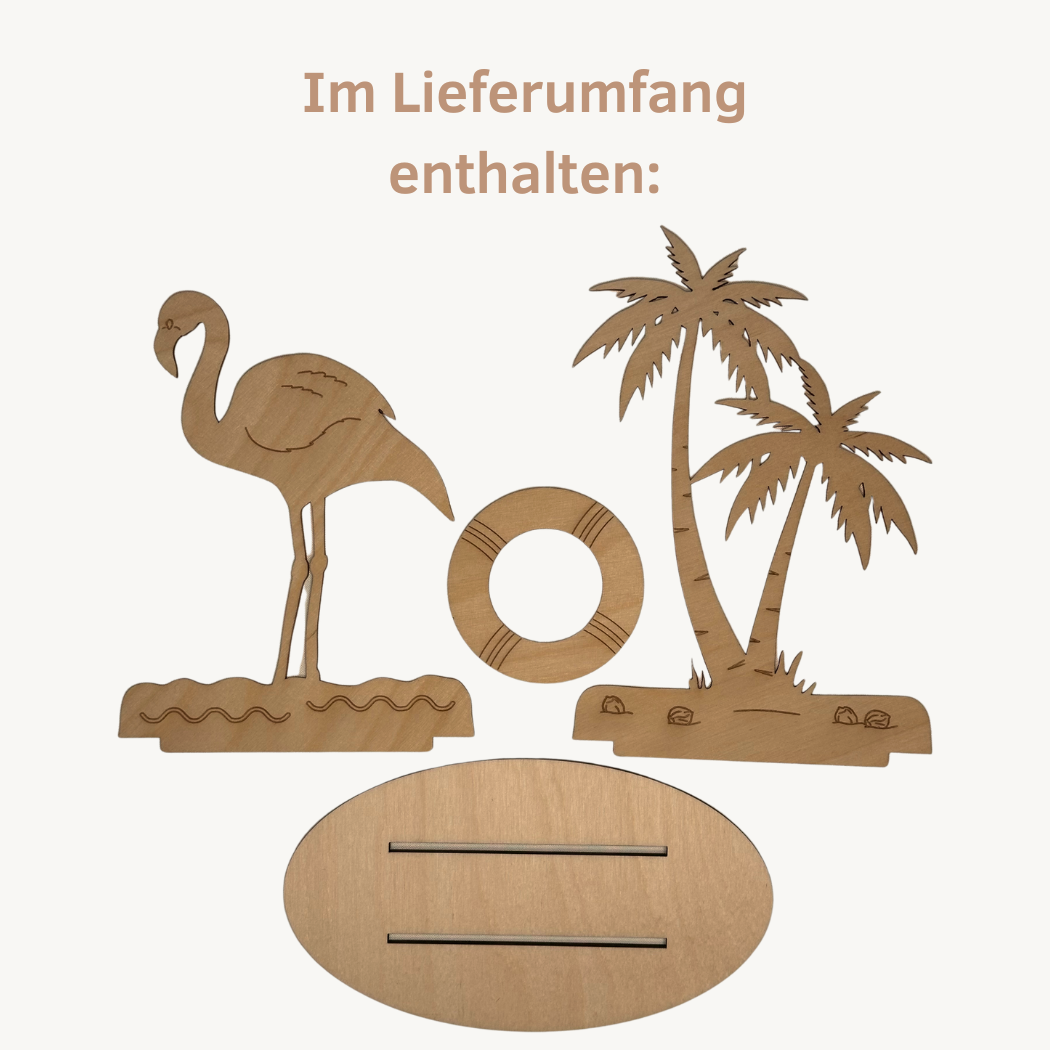 BS4FGP Flamingo mit Palme Bastelset Lieferumfang