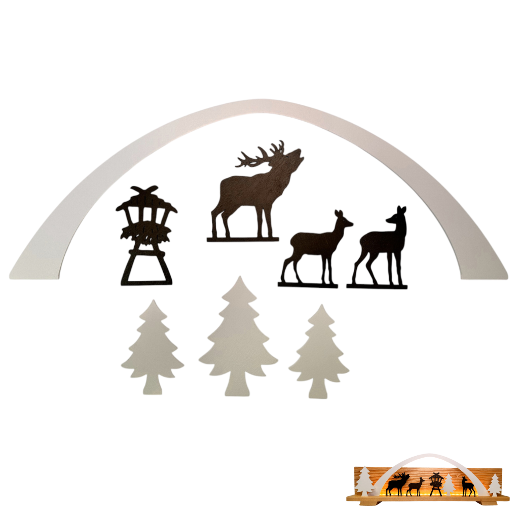 Figurensatz für Dekosockel Wald 8 tlg. Figurensatz Wald 8 teilig aus Holz für Dekosockel von weigla. Hergestellt im Erzgebirge.