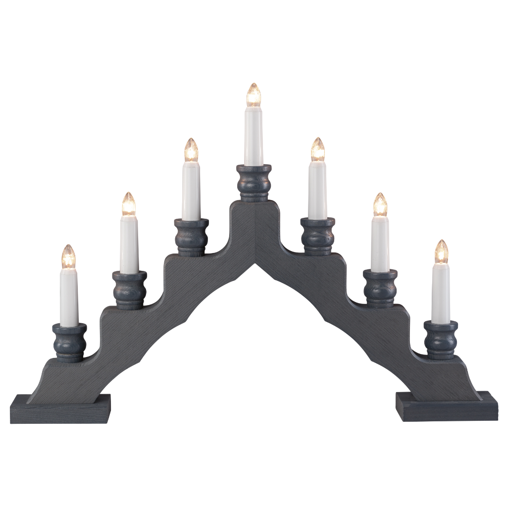 Schwedenleuchter aus Kiefernholz in der Farbe grau 7 flammig