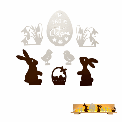 Figurenset 8 teilig Ostern aus Holz passend zu unseren Dekosockeln. Hergestellt im Erzgebirge