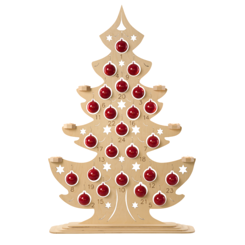 Weihnachtskalender Baum XL mit roten Kugeln zum befüllen. Aus dem Erzgebirge