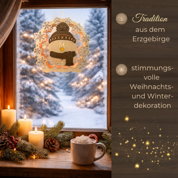 Fensterbild Wintereule LED | Erzgebirge